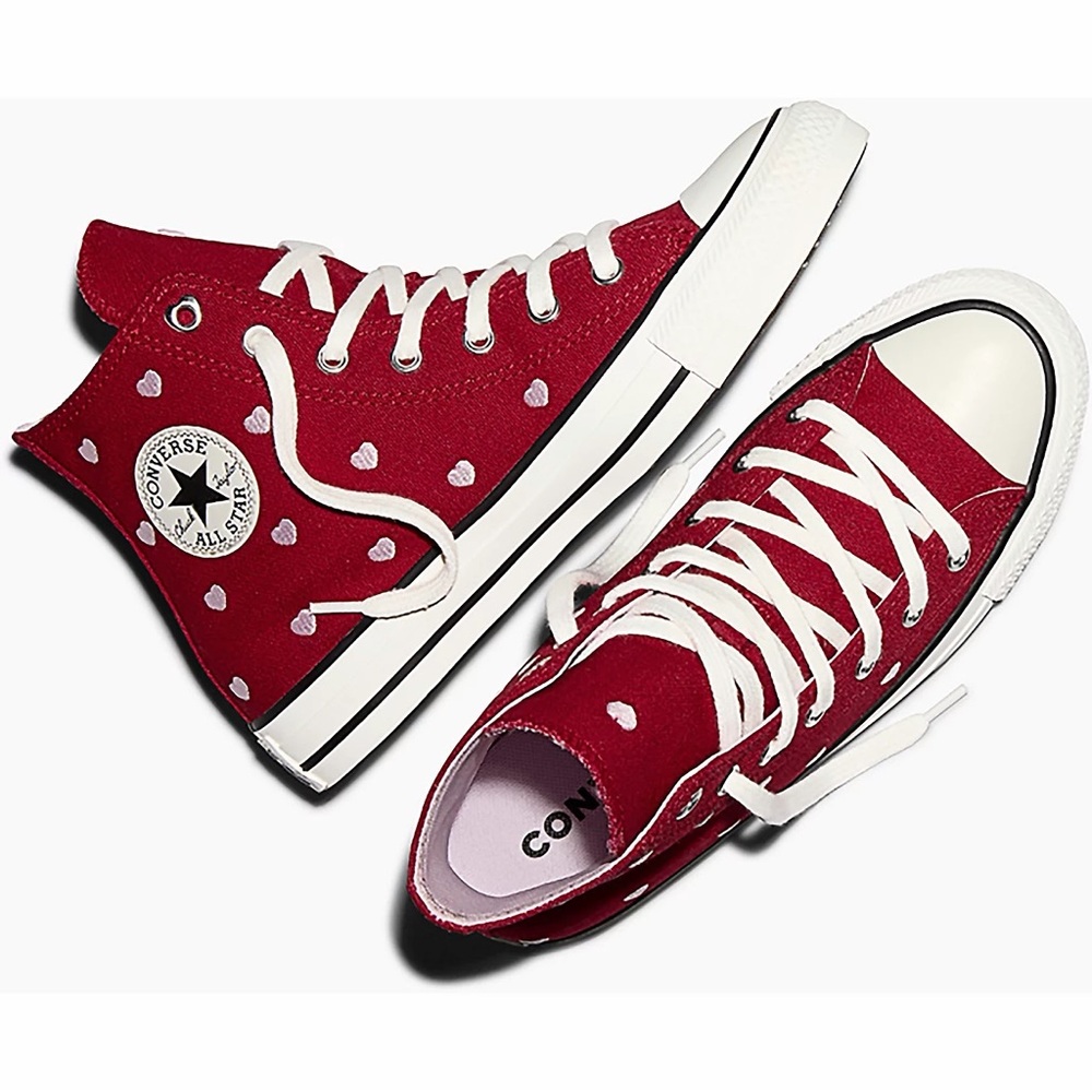 Converse Red High-Tops with Heart Design